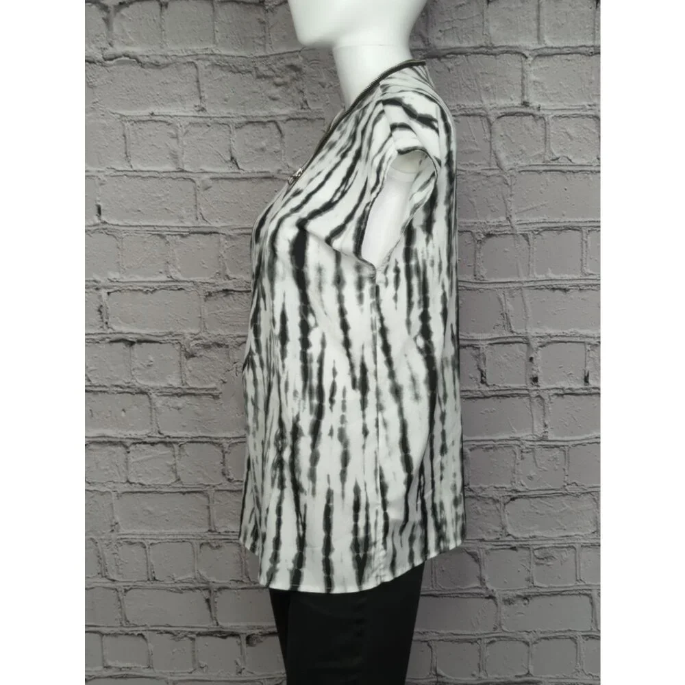 Michael Kors Womens Small Tie Dye Top Zipper Accent Short Sleeve